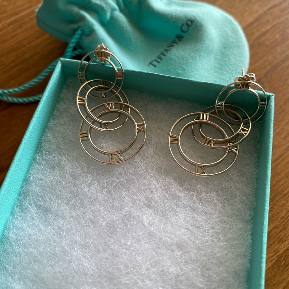 Tiffany & Co Atlas Graduating Hoop Drop Roman Numeral Earrings pierced - Picture 2 of 3